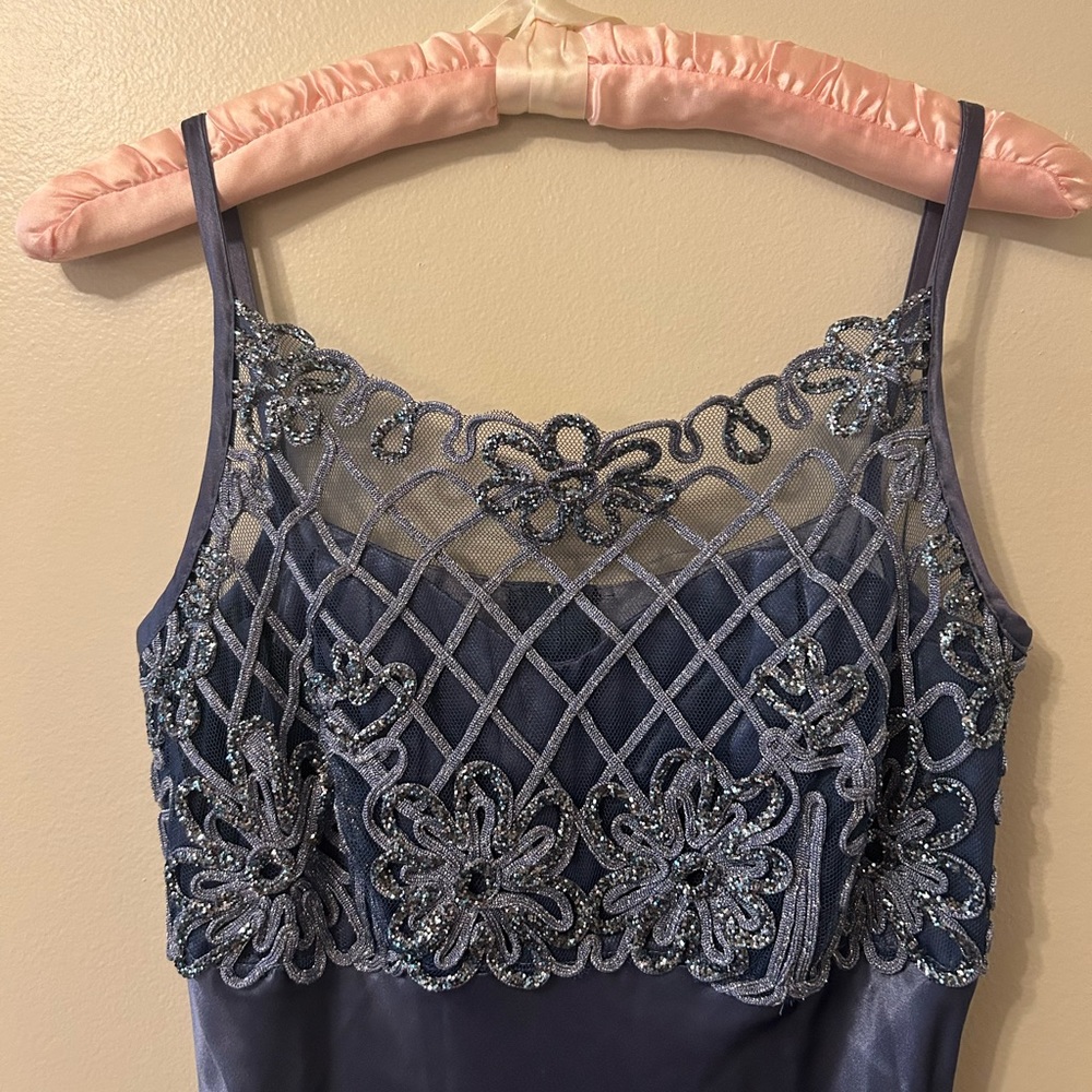 ▪️sold on depop▪️ 90s blue silver formal maxi dress floral y2k prom long dress - Picture 6 of 15